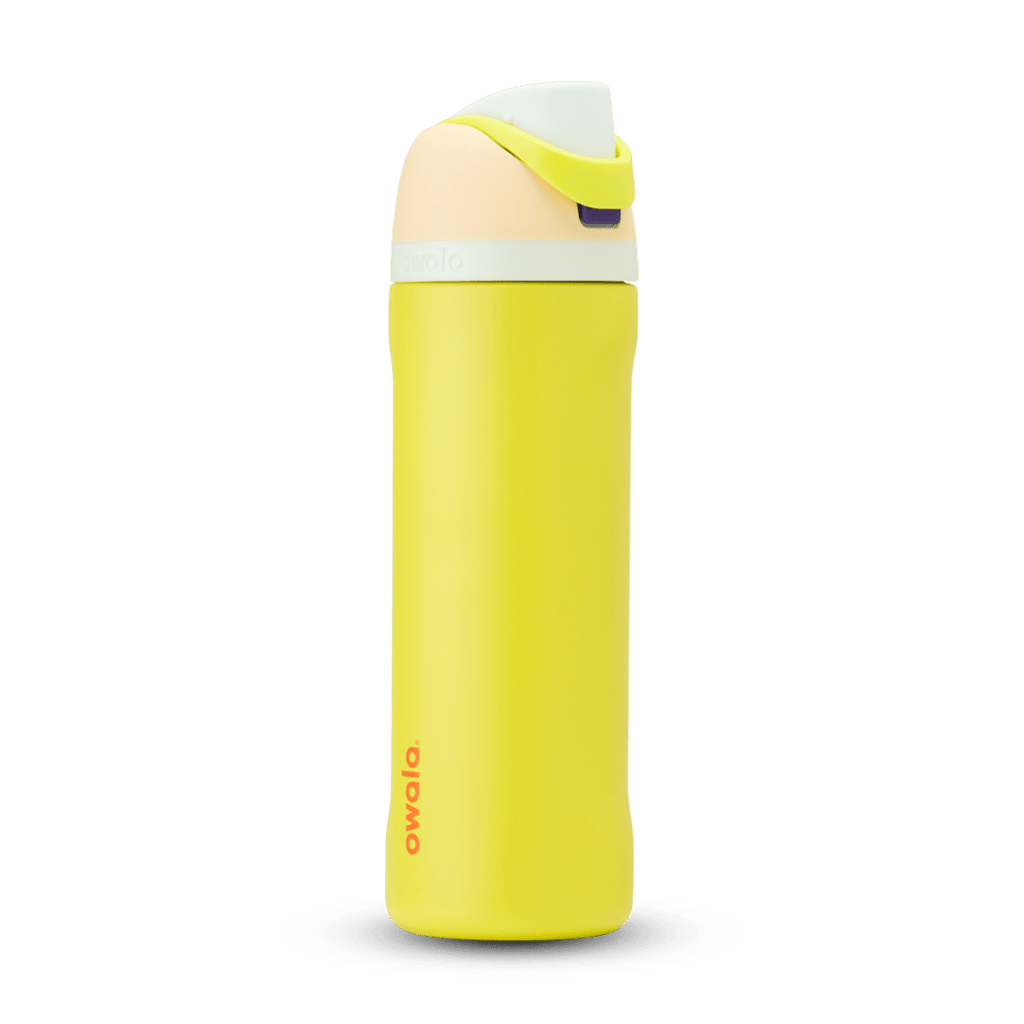Owala FreeSip 24oz in Out of the Blue, periwinkle blue insulated bottle with matching blue-lavender flip cap and carry loop