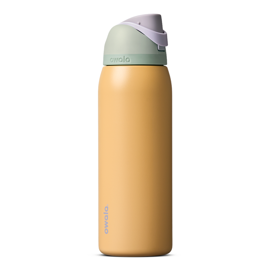 Owala FreeSip 24oz in Out of the Blue, periwinkle blue insulated bottle with matching blue-lavender flip cap and carry loop