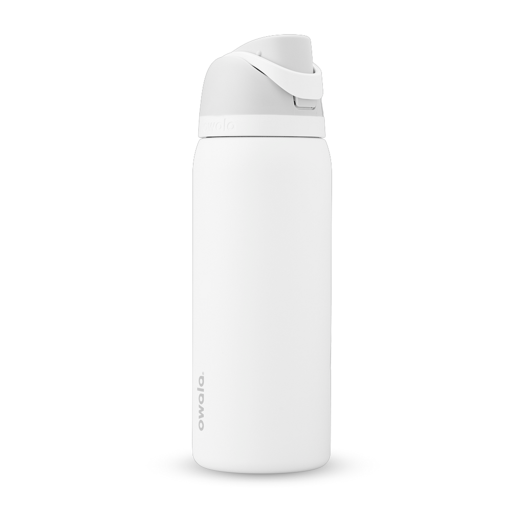 Owala FreeSip 24oz in Out of the Blue, periwinkle blue insulated bottle with matching blue-lavender flip cap and carry loop