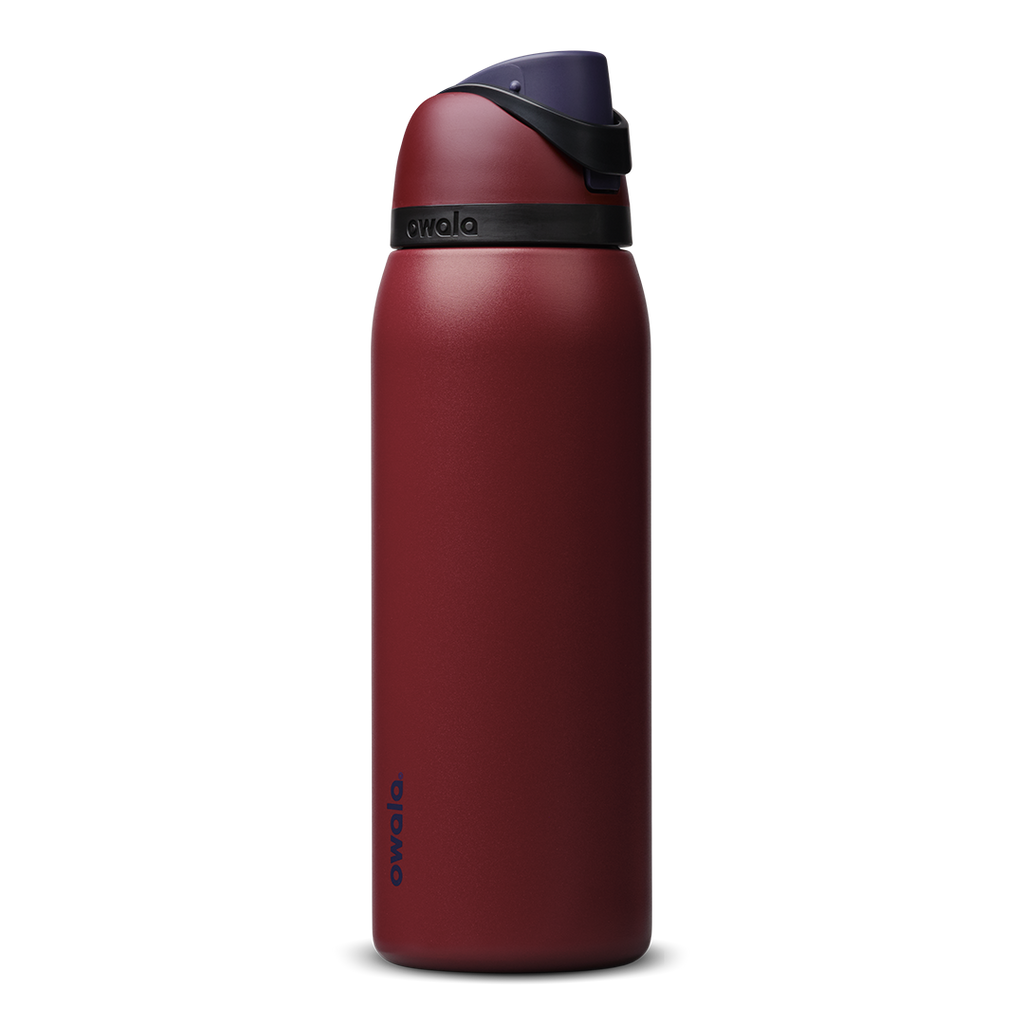 Owala FreeSip 24oz in Out of the Blue, periwinkle blue insulated bottle with matching blue-lavender flip cap and carry loop
