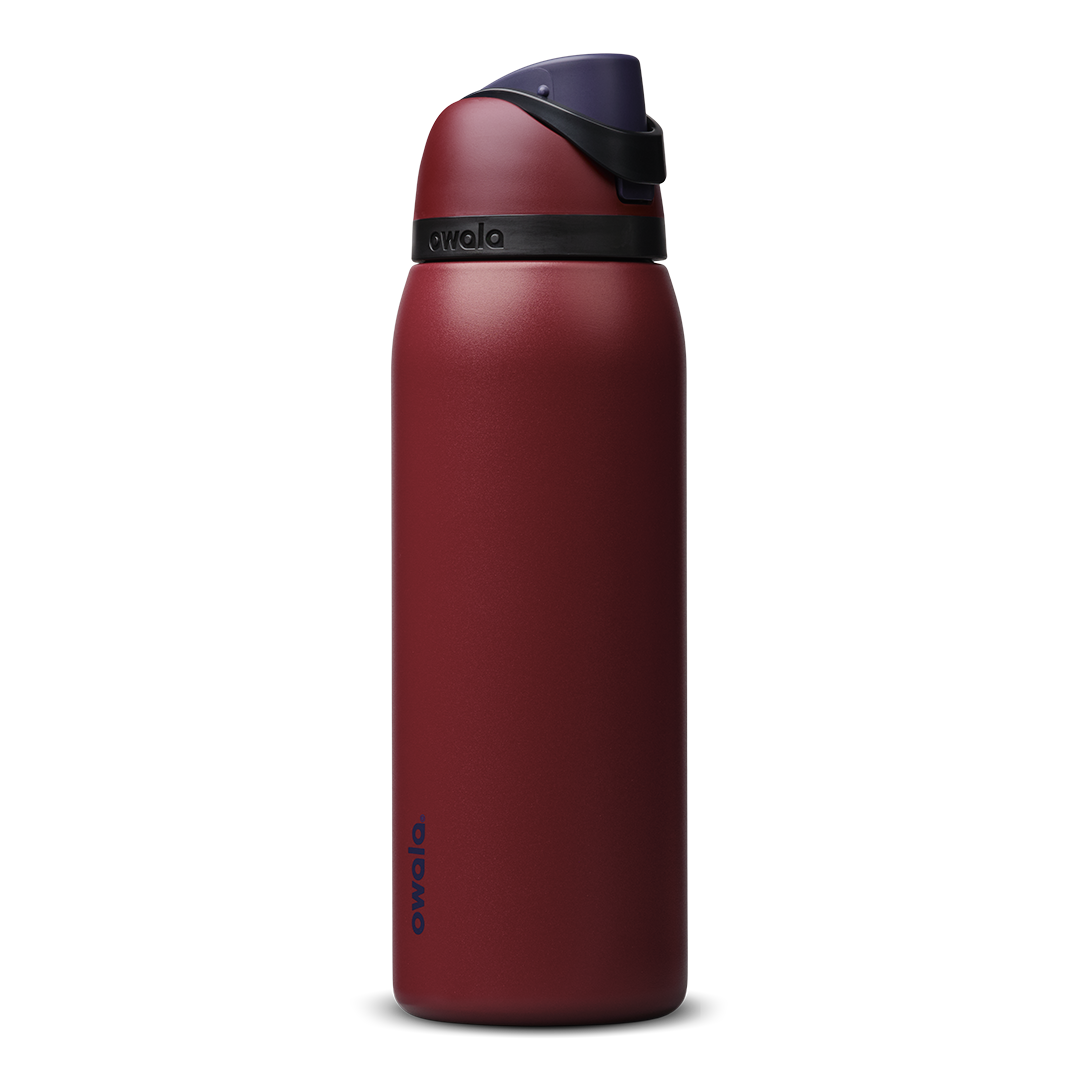 Owala FreeSip 24oz in Out of the Blue, periwinkle blue insulated bottle with matching blue-lavender flip cap and carry loop