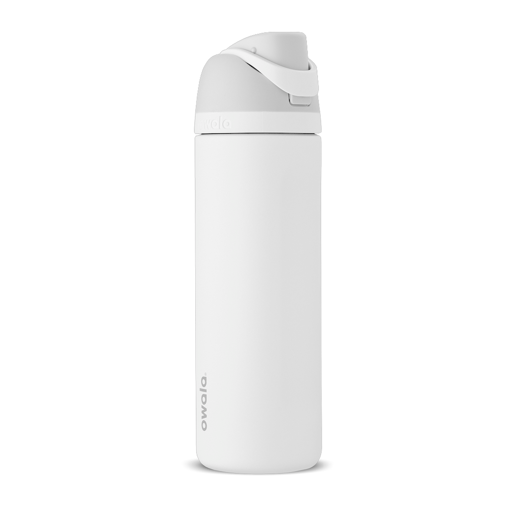 Owala FreeSip 24oz in Out of the Blue, periwinkle blue insulated bottle with matching blue-lavender flip cap and carry loop
